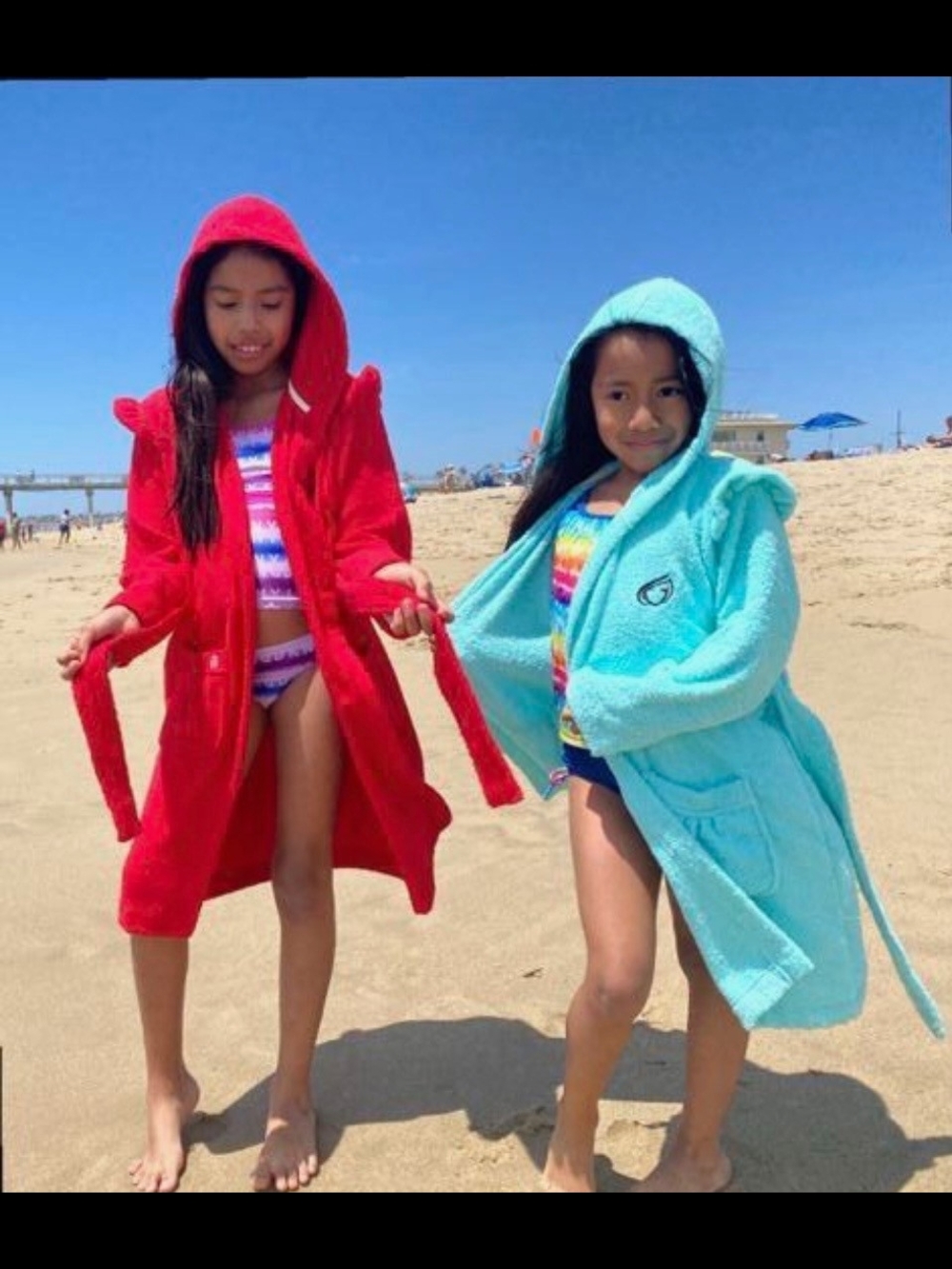 Girls' Hooded Beach Robe - Red & Aqua